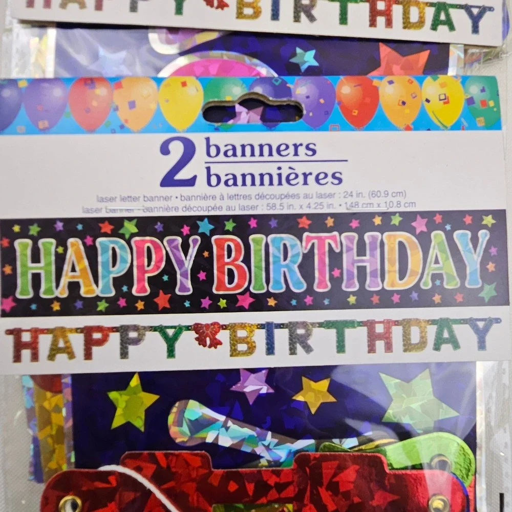16pc Happy Birthday Banner Set 10 Jungle 7ft & 6 Holographic 2ft Party Decor Lot